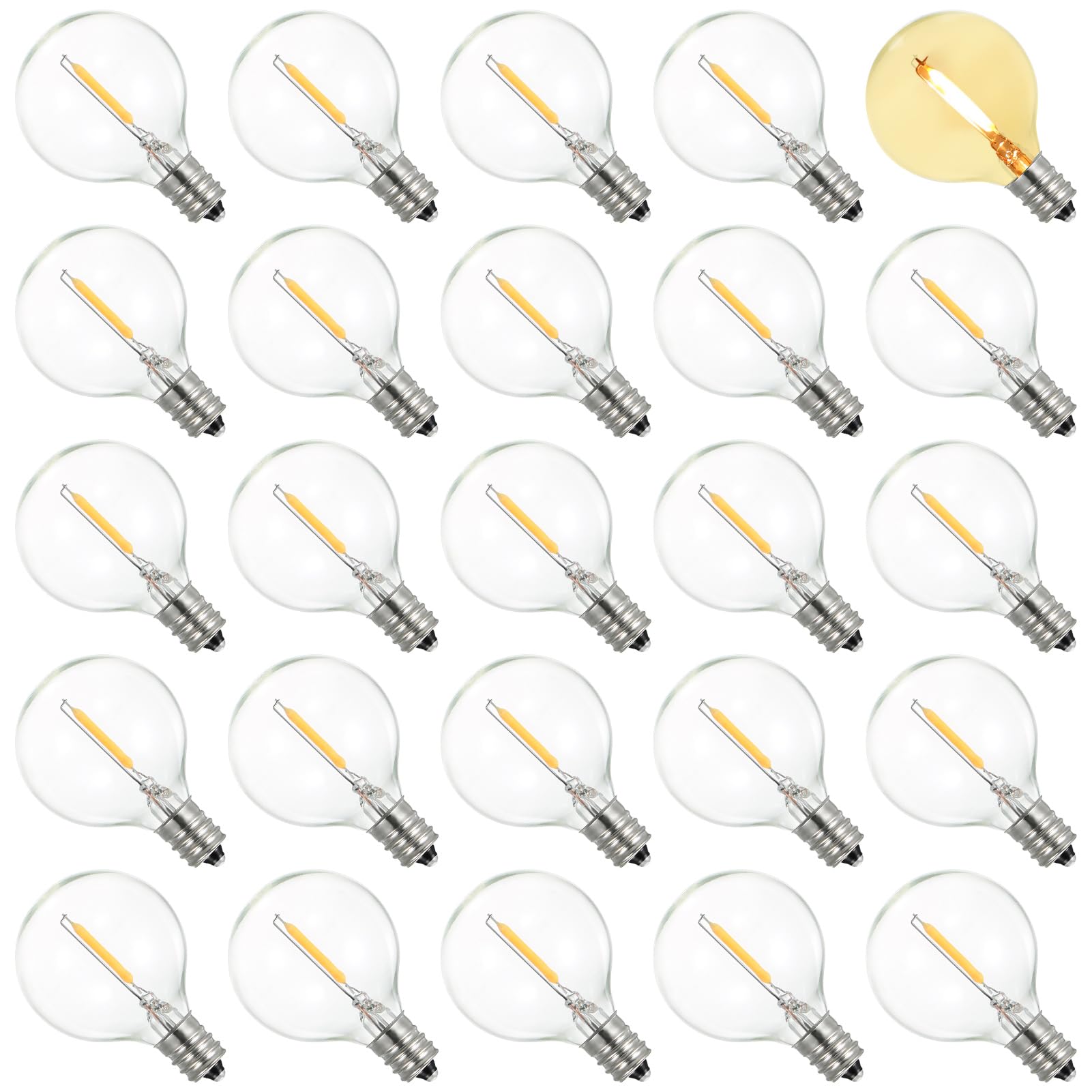 Tomshine 25 Pack LED E12 Edison Screw Globe G40 Bulbs 2200K Warm White Clear Glass Bulbs Replacement for String Lights Indoor Outdoor Decoration IP44 Waterproof(AC220V-240V)