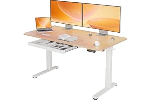 YDN Standing Desk with Drawers, 55 x 24 Inch Adjustable Height Stand Up Desk, Electric Sit Stand Computer Desk for Home Office, Natural
