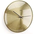 HITO Silent Non Ticking Wall Clock Glass Front Cover Accurate Sweep Movement 12 inch Modern Decorative for Kitchen, Living Room, Bathroom, Bedroom, Office (Gold 1)