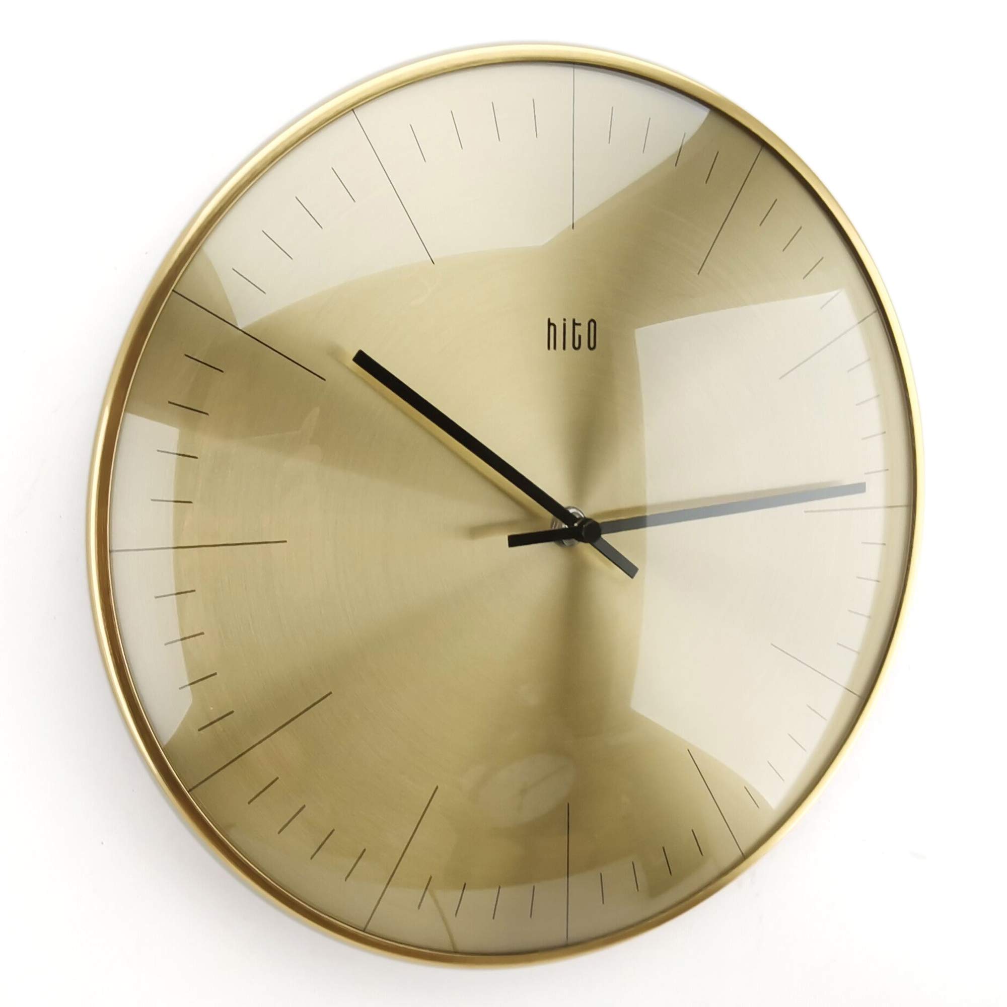 HITO Silent Non Ticking Wall Clock Glass Front Cover Accurate Sweep Movement 12 inch Modern Decorative for Kitchen, Living Room, Bathroom, Bedroom, Office (Gold 1)