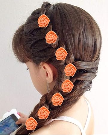 Buy Fully Orange Rose Flower For Hair Decoration For Bun Pony