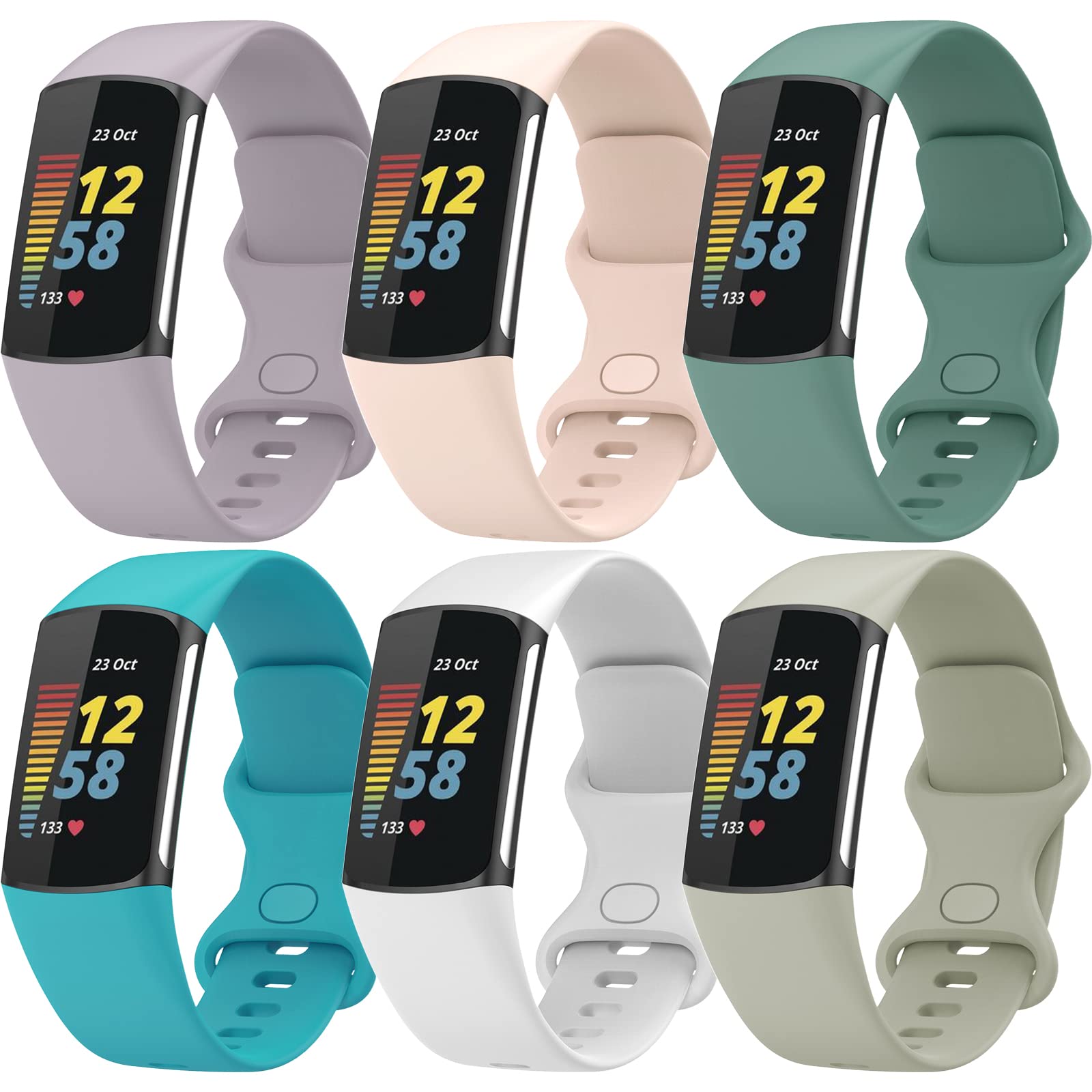 TopPerfekt Straps Compatible with Fitbit Charge 6 Strap, Adjustable Soft Silicone Sport Replacement Watch Band Wristbands Bracelet for Charge 5 Activity Tracker Women Men (6-pack, Small) โ image 1