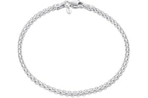 Amberta 925 Sterling Silver 2.2 mm Bismark Chain Bracelet Size: 7 7.5 8 inch