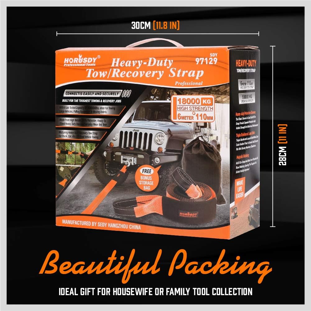HORUSDY Recovery Tow Strap 4" x 20Ft - Heavy Duty 40,000 LBS Break Strength, Recover Your Vehicle Stuck in Mud/Snow.: Automotive