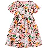 warmstraw Little Girls Cotton Dresses Flutter Short Sleeve Summer Dress for 2-7 Years Old