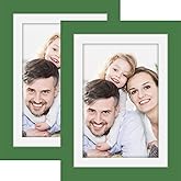 Picture Frames 5x7 2 Pack Made of Solid Wood Green for Wall Mounting and Tabletop Display