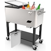 Permasteel Party Cooler with Divider, Removable Basin, Spacious 80-Qt Capacity, Chills 36hrs, Serving Tray, Rolling Ice Chest for Indoor &amp; Outdoor