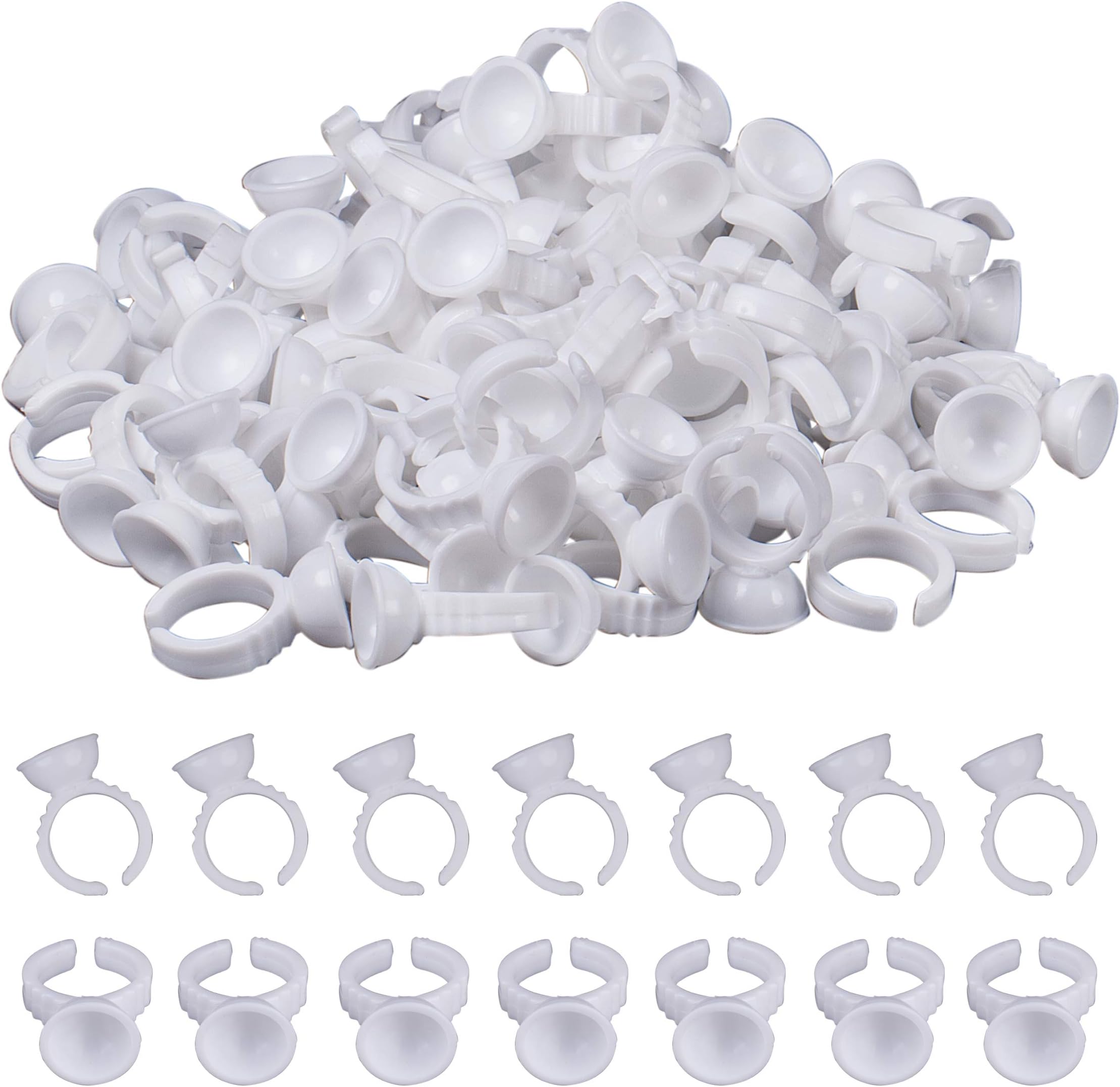 Haley Party Glue Rings for Eyelash Extensions Eyelash Extension Supplies Makeup Glue Rings Tattoo Glue Holder Disposable Plastic Nail Art Eyelash Extension Rings (Cup Dia. 1cm, Ring Dia. 1.3cm, 100pcs