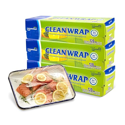 CLEANWRAP Plastic Wrap For Food (11.81in x 393.7ft - 3 Pack) I Plastic ...