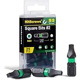 1" Square Drive Screwdriver Bit#2, Magnetic Robertson SQ2 Bits 25 Pcs | TaiWan S2 Heavy Duty Impact Drill Bits,CNC Precision Square Head Tips 1/4" Hex Shank for Framing, Decking &amp; Construction