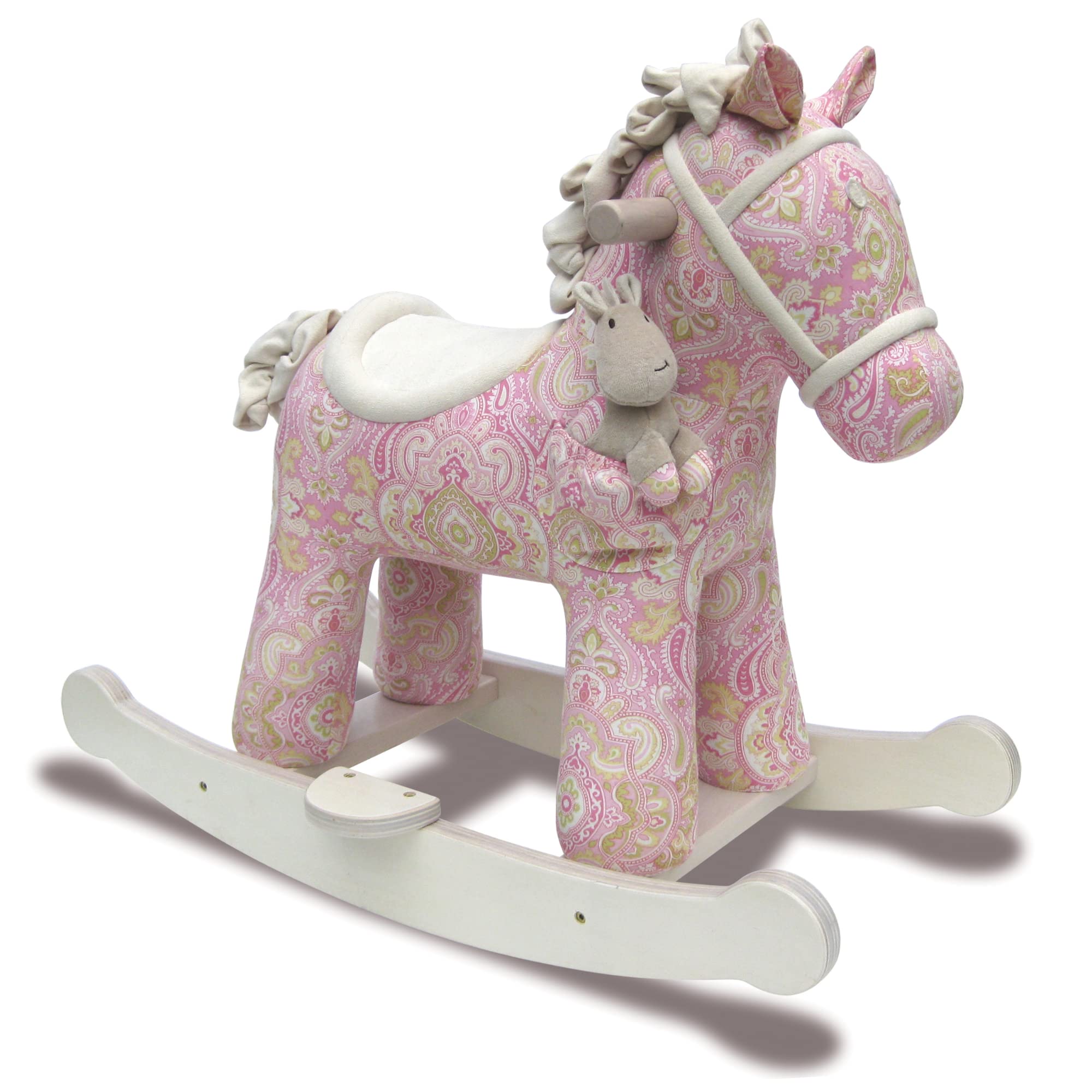 Little Bird Told Me - Pixie & Fluff Rocking Horse for Baby/Toddler 9+ Months Unisex - Pink Paisley Printed Fabric, Solid Wooden Frame & Rockers, Removable Plush Toy - British Brand Since 2007