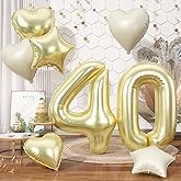 Biapian 40 Inch 40 Balloon Number, Giant Light Gold 40 Balloon with Champagne Gold Cream Beige Heart Star Balloons Foil for Women Men 40th Birthday Party Baby Shower Anniversary Party Decorations