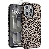 J.west Compatible with iPhone 15 Pro Max Case 6.7 inch with 2 Pack Tempered Glass Screen Protectors Cute Animal Leopard Hybrid Cover for Girls Women Aesthetic Protective Phone Cases Cheetah