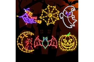 TRWYMZ 16" Halloween Window Silhouette Lights - 6 Pack Colour Lighted Bat & Witch & Pumpkin & Spider Web & Ghost & Cat on Moon for Holiday Indoor and Outdoor Wall Door Window Decorate