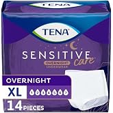 TENA Sensitive Care Overnight Incontinence Underwear Women, XL 39-52in 14ct | Designed to maximum absorbency. This underwear is 100% breathable which helps maintain your skin's natural moisture balance