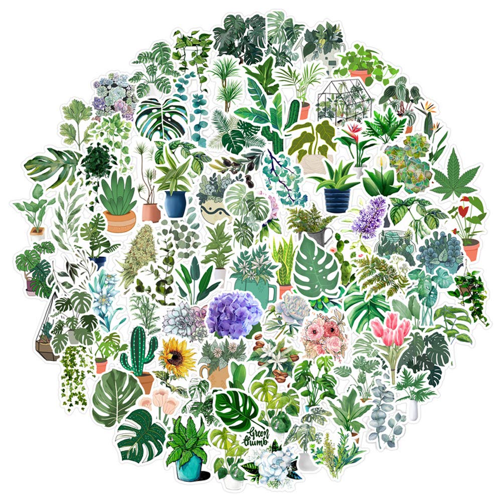 Photo 1 of 100PCS Green Plant Stickers,Potted Plant Floral Decals Stickers for Laptop Water Bottles Phone Computer Decal12345