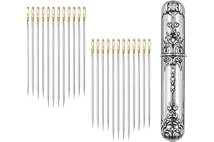 FLRHSJX 24 PCS Self Threading Needles, Big Eye Hand Sewing Needles Embroidery Needle for DIY Craft with Vintage Sewing Needles Holder Storage Case