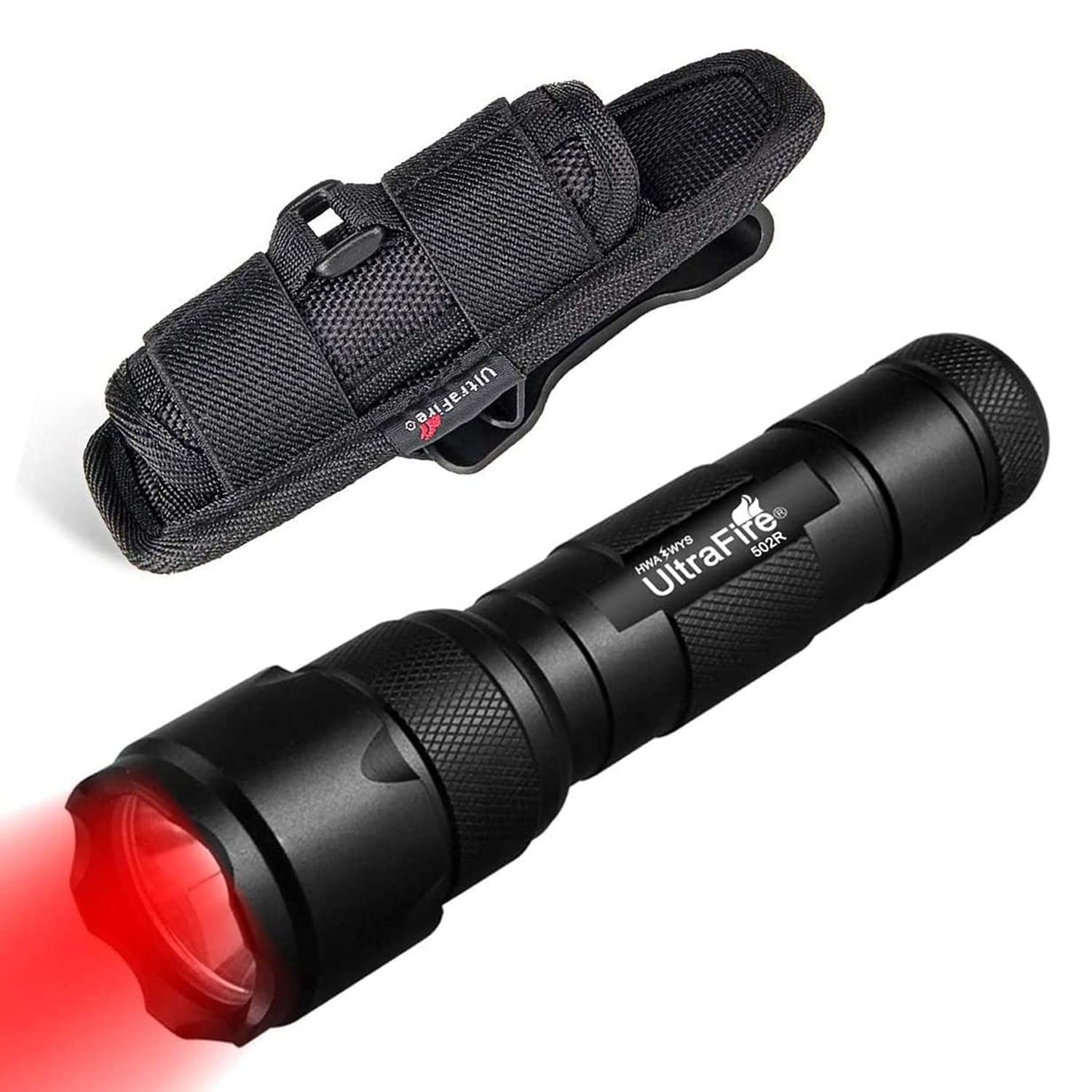 ULTRAFIRE Red Light LED Torch 620-630nm Zoomable Red Hunting Light with Flashlight Holster, Single Mode Small Red Hunting Torch for Night Vision, Astrophotography, Night Fishing, 502R