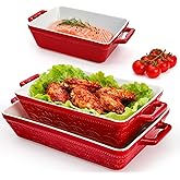 Hacaroa 3 Pack Ceramic Baking Dishes, Rectangular Bakeware with Handles, Elegant Casserole Dish Set Lasagna Pan, Baking Pans 