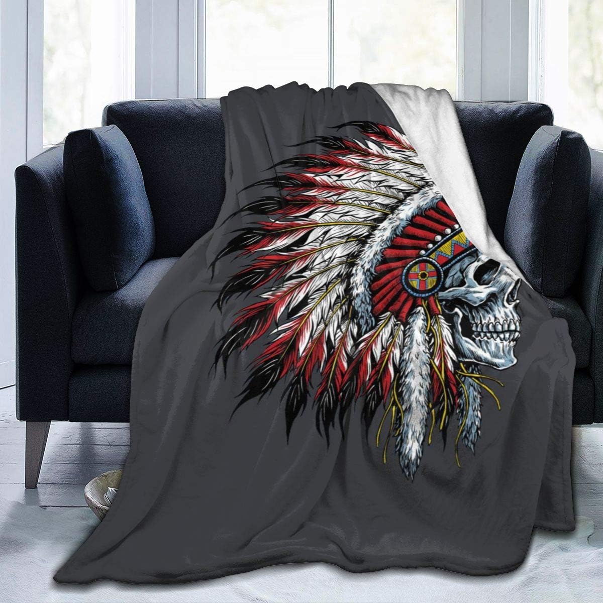 GREATN Motorcycle Indian Skull Throw Blanket Ultra Soft Fade Wrinkle Resistant Bed Blankets Cozy Flannel Blanket Thermal Durable Sofa Blankets for Home Bedding Car
