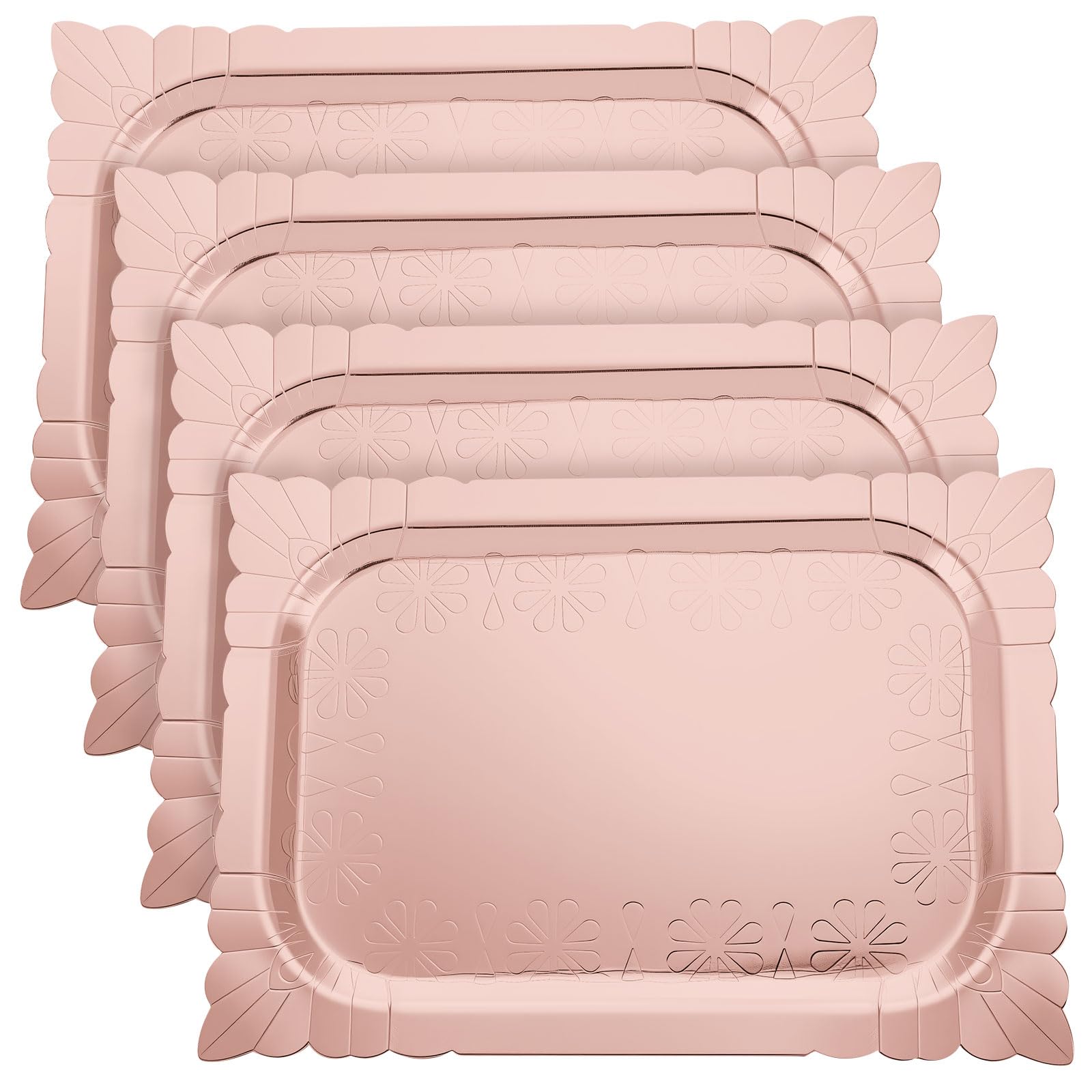 Photo 1 of Honeydak 4 Pcs Rectangle Serving Trays Heavy Duty Disposable Paper Cardboard Serving Platter for Food Tea Fruit Trays Cupcake Display Dessert Table Decorations Birthday Party Supplies(Pink)