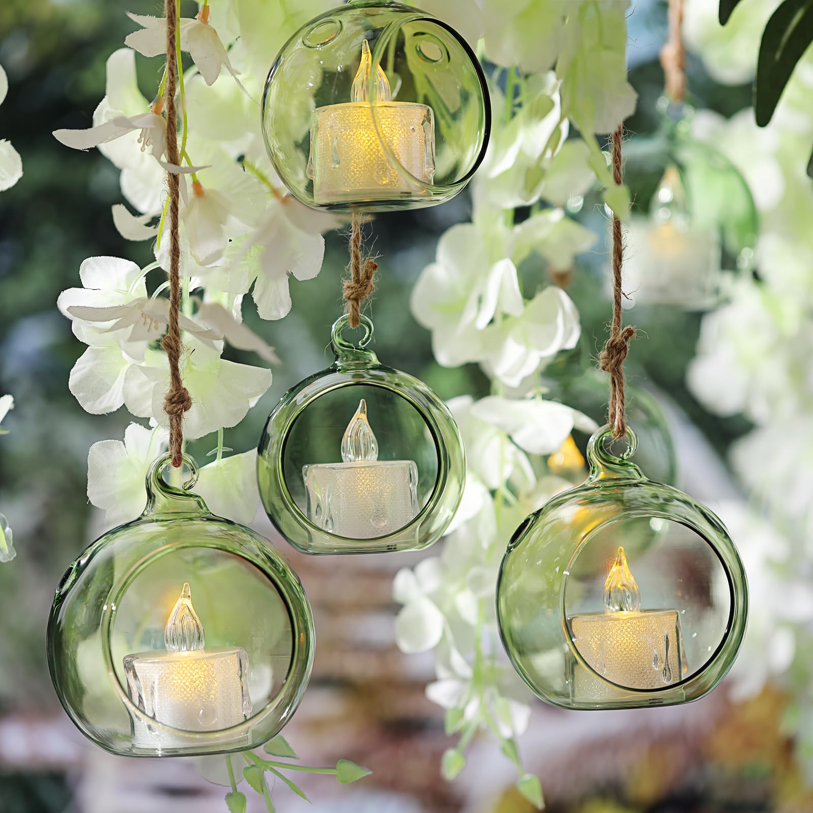 Photo 1 of LETINE 12pcs Green Glass Orb Set, 2.17" & 1.93" Spheres for Air Plant Terrarium, Tea Light & Votive Candle Holders - Ideal for Wedding Centerpieces, Christmas Table Decorations, Rehearsal Dinner