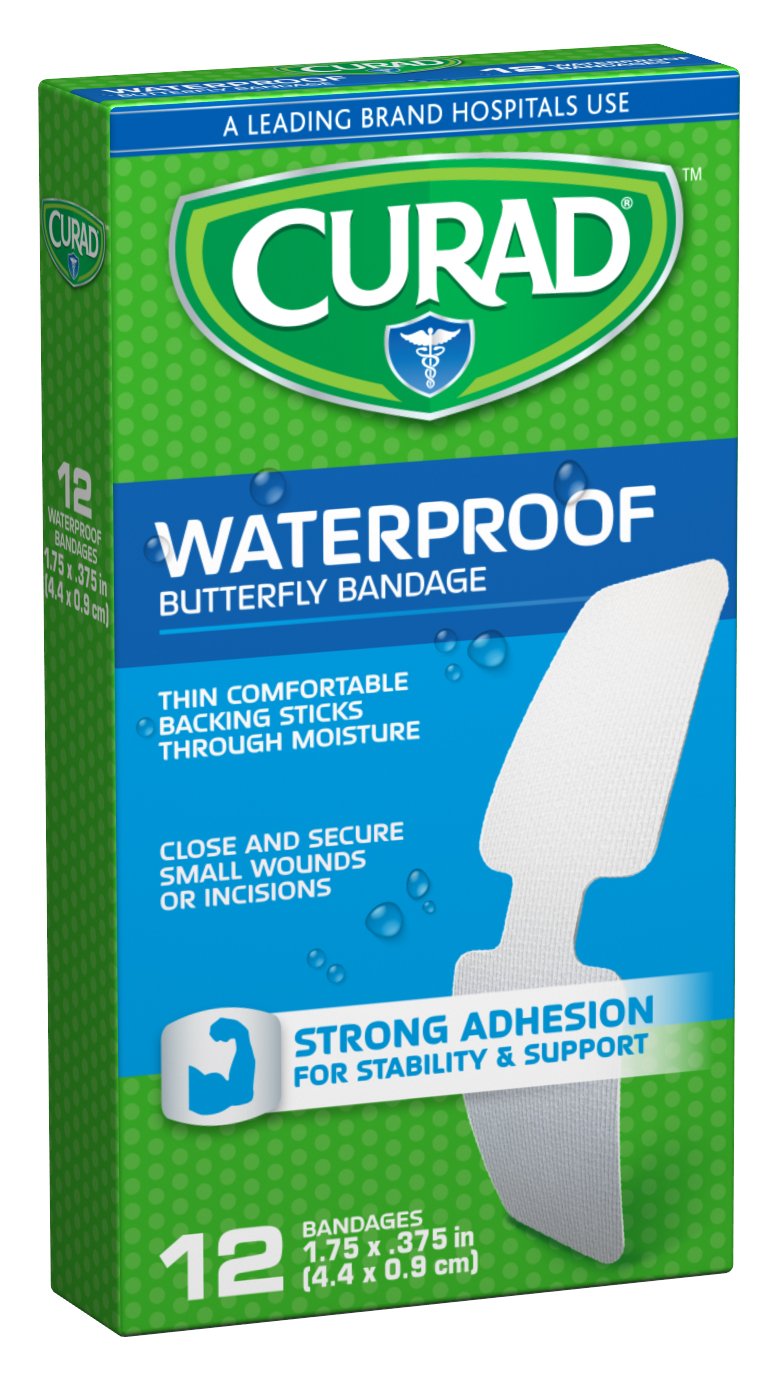 Photo 1 of Curad Waterproof Butterfly Adhesive Bandages, 1.75" x .375", 12 Count