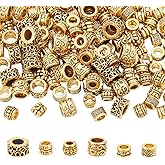 NBEADS 150 Pcs 7 Styles Metal Spacer Beads, Tibetan Alloy European Beads Large Hole Spacer Beads Hair Beads for DIY Necklace Bracelet Jewelry Making, Antique Golden, Hole: 4-7mm