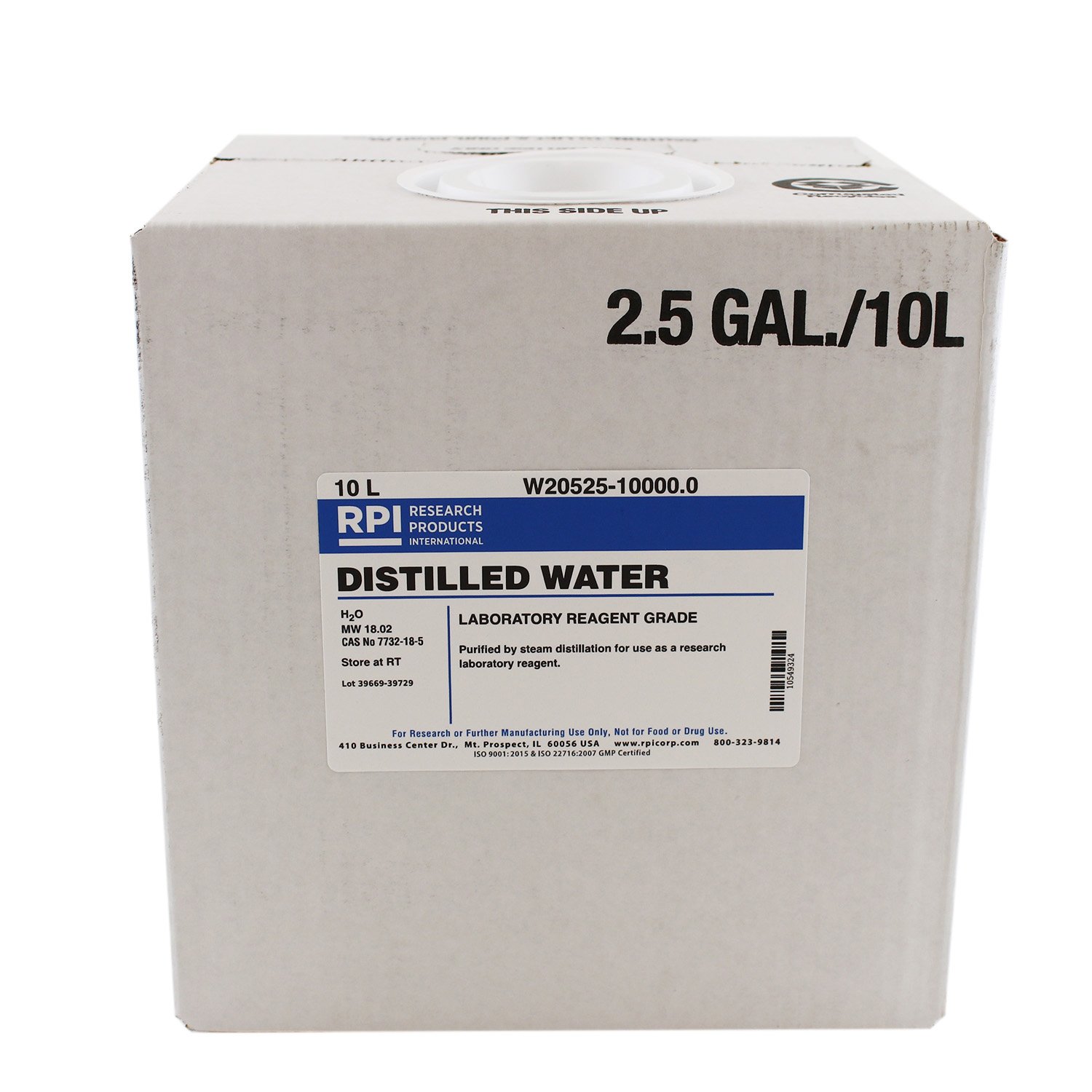 RPI W20525-10000.0 Distilled Water, 10L