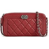 CHANEL Women's Pre-Loved Caviar Boy Double Zip Wallet On Chain, Pink, One size