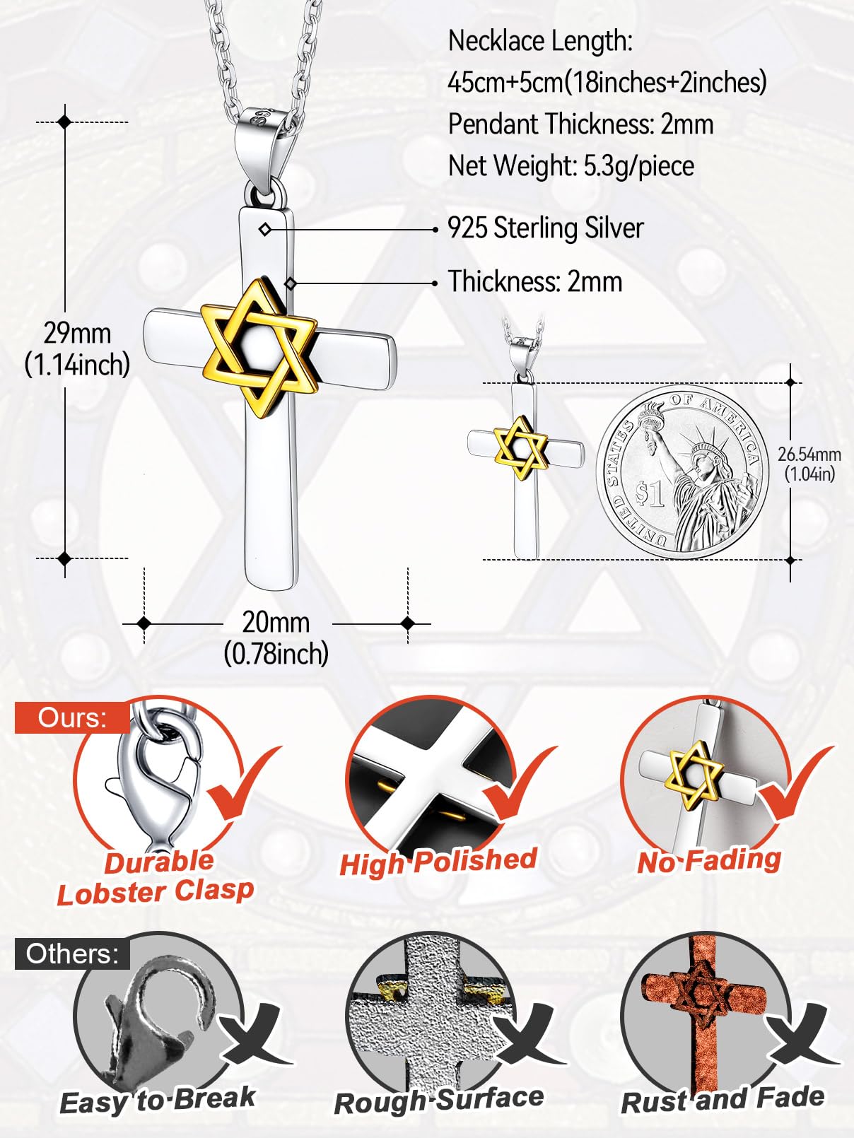 FaithHeart 925 Sterling Silver Necklace for Women, Celtic Knot/Star of David/Opal Pendant Necklaces with Rolo Chain Dainty Amulet Jewelry Gifts for Women