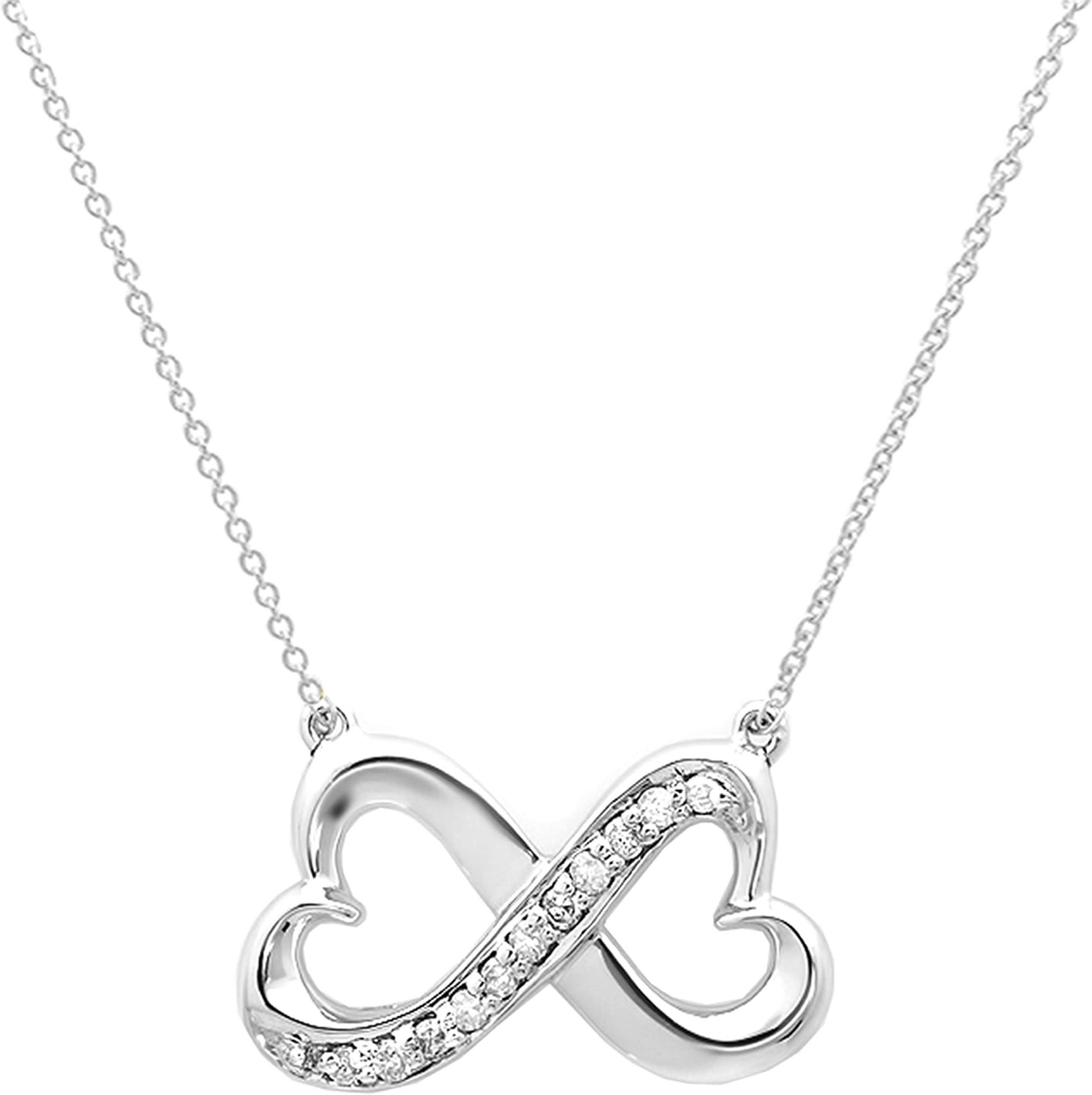 0.10 Carat (ctw) 14K Gold Round Diamond Ladies Double Heart Infinity Pendant 1/10 CT