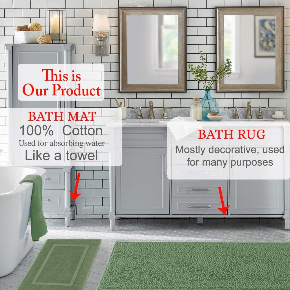 900 GSM Machine Washable 20x34 Inches 2-Pack Banded Bath Mats, Luxury Hotel & Spa Quality, 100% Ring Spun Genuine Cotton, Maximum Softness & Absorbency by United Home Textile, Sage Green: Kitchen & Dining