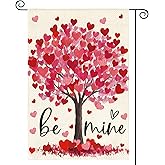 AVOIN colorlife Be Mine Valentines Day Garden Flag 12x18 Inch Double Sided Outside, Love Heart Tree Romantic Anniversary Yard Outdoor Flag