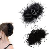 iRIIRIO 2pcs Black Feather Hair Claw Clips Ostrich Fluffy Fur Large Hair Claws Hair Accessories Hairpin Headwear for Women Girls