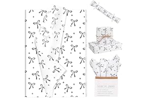 SANIXIN 100Pcs 20 * 14 Inches Bow Tissue Paper for Gift Wrapping Black White Bow Knot Tissue Paper for Gift Bags for Coquette Birthday Party Bridal Shower DIY Craft (Black)