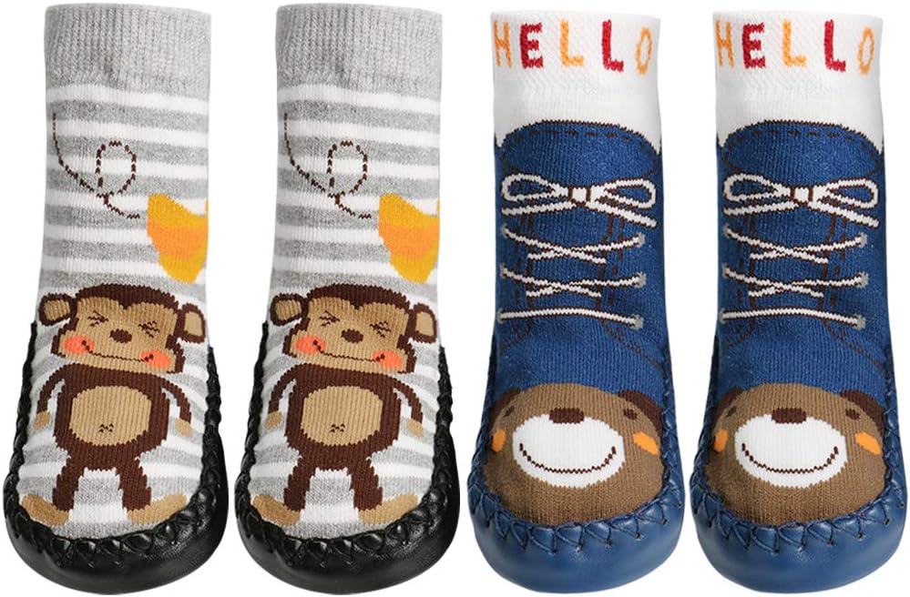 Baby Slipper Socks Toddler Indoor Floor Slipper Kids Animal Anti-slip Soft Cotton Baby Boys Socks 2 Pairs