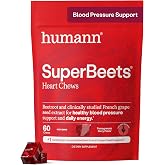HumanN SuperBeets Heart Chews, Pomegranate Berry Flavor, 60 Ct | Blood Pressure Support, Nitric Oxide, Heart Health &amp; Energy, Beet Root Powder &amp; Grape Seed Extract, Once Daily, Made in USA