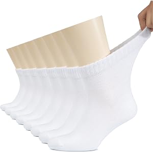 Hugh Ugoli Men's Cotton Diabetic Ankle Socks, Wide, Thin, Loose Fit and Stretchy, Seamless Toe & Non Binding Top, 4-8 Pairs