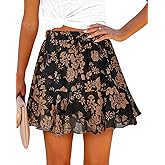 Aoudery Womens Summer Flowy Shorts Casual Boho Floral Skorts Ruffle Mini Skirts Running Tennis Chiffon Butterfly Shorts Yellow Flower, Large