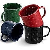 Mimorou 4 Pcs 12 oz Enamel Mugs Outdoor Camping Coffee Cups for Hot Cold Beverages Durable for Home, Travel, Beach (Black, Green, Red, Blue)