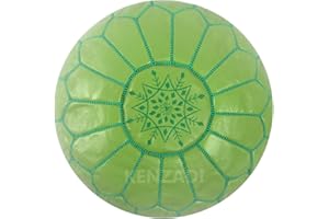 KENZADI Genuine Leather Ottoman Pouf Cover Hand Stitched in Marrakech by Moroccan Artisans, Footstool, UNSTUFFED (Light Green by Green)