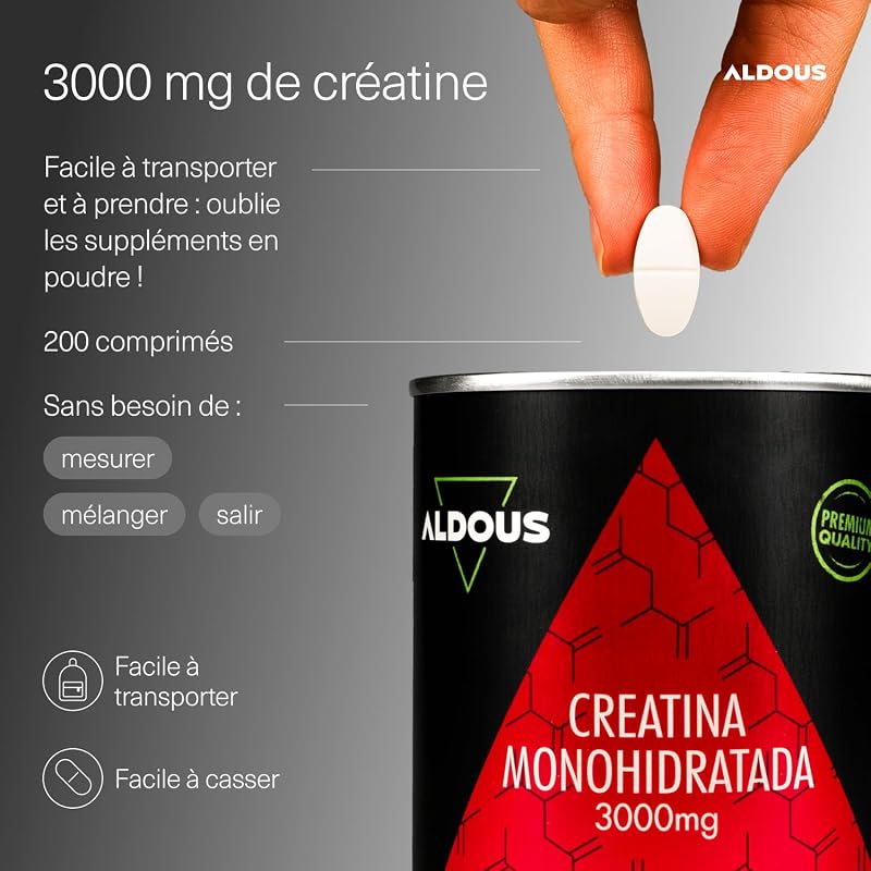Creatine Monohydrate 3000mg -200 comprimés- Musculation, sport, pre workout