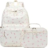 LEDAOU Backpack for Girls Kids Backpack with Lunch Box Preschool Kindergarten Elementary BookBag Primary School Bag Set (Pink bow)