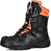 Class 1 Ultra Cow Leather Chainsaw Work Boots - Protective Grade 1 Steel Toe Cap Safety Shoes Kevlar Plate Safety Boots For Men with Slip-Resistant Soles