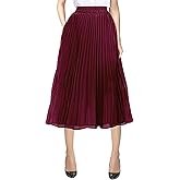 Urban CoCo Women's A Line Elastic Wasit Chiffon Midi Skirt Flare Pleated Skirts with Pockets