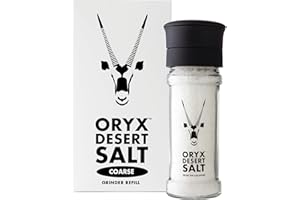 Oryx Desert Salt Grinder & Refill Box Combo - Ceramic Mill for Coarse Kosher Mineral Salt Crystals & Refill Box - Alternative to Sea Salt, Himalayan & Rock Salt - Kalahari Desert Salt, 3.52 oz/8.8 oz
