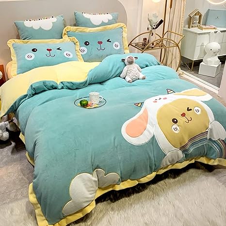 Amazon フランネル 掛け布団カバー 羊柄 子供用 可愛い 寝具カバー 4点セット 冬用 ベッドシーツ モコモコ 起毛防止 静電防止 吸汗吸湿 通気性 保温 防寒 床暖房対応 ベッド用 厚手 子供部屋 黄色 寝具カバーセット オンライン通販