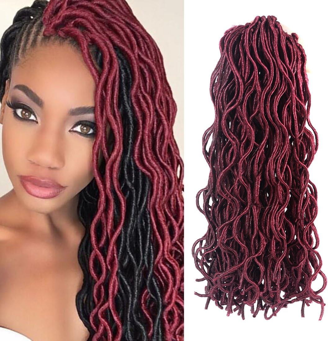 Faux Locs Curly 20" Crochet Braids Synthetic hair extension 100% Kanekalon Fiber for African American women Crochet Braiding hair (RED)