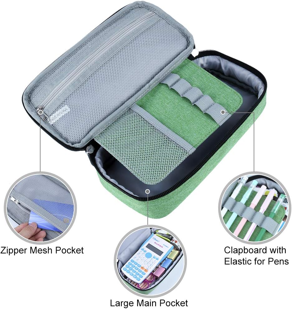 Chelory Big Pencil Case Large Capacity Pencil Bag Pouch Pen Case for Boys Girls Middle High School Students Office Stationery Desk Organizer Storage Cosmetic Makeup Bag Supplies (Green) - Image 3